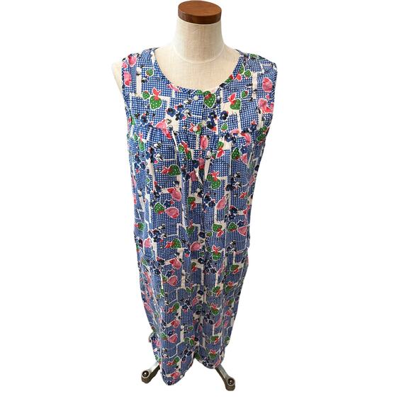 Vintage 80s Basic Editions Summer Strawberry Print House Dress - Picture 1 of 7